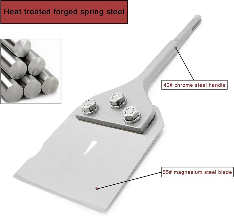 Regiis Tech SDS Plus Floor Scraper 4 in. x 15.7 in. Wide Tile Flooring Adhesives Remover, Thinset Removal Tool Chisel Bit with Spare Blades for Rotary Hammer Drill - Image 4